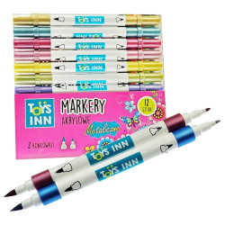 9155 ZESTAW 12szt MARKERY AKRYLOWE FLAMASTRY PISAKI 2 KOŃCÓWKI