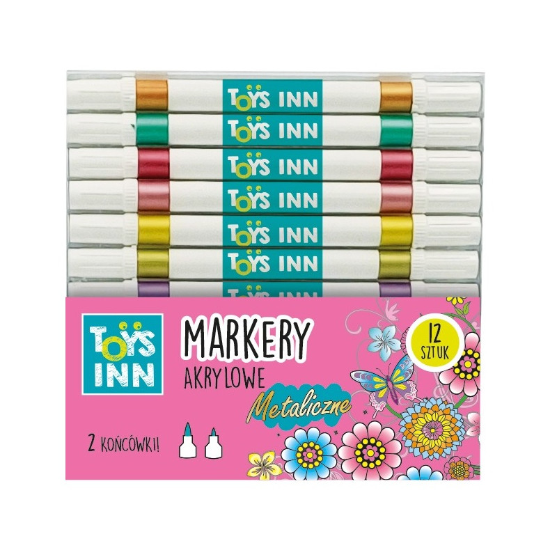 9155 ZESTAW 12szt MARKERY AKRYLOWE FLAMASTRY PISAKI 2 KOŃCÓWKI