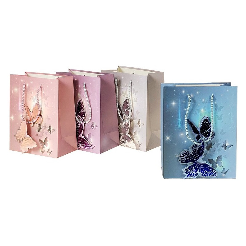 6356 Torba torebka prezentowa urodzinowa motylki nadruk 23 x 18 x 10 cm 