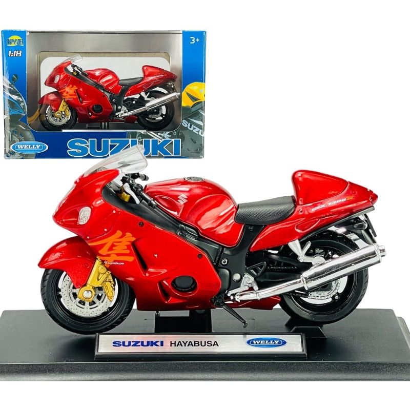 1:18 METALOWY MOTOCYKL MODEL WELLY MOTOR SUZUKI HAYABUSA CZERWONY 12828