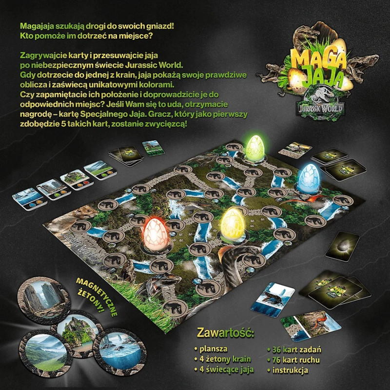 9024 Gra rodzinna planszowa Magajaja, Jurassic World świecące jaja Trefl 