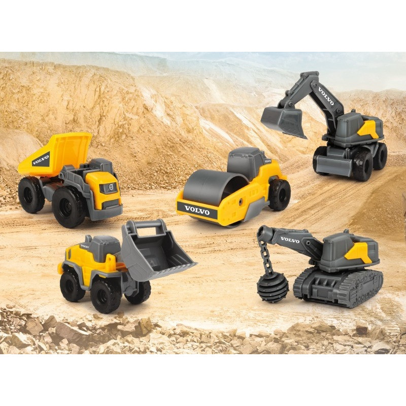0991 Zestaw 5 pojazdów budowlanych VOLVO Dickie Toys Koparka Walec Wywrotka