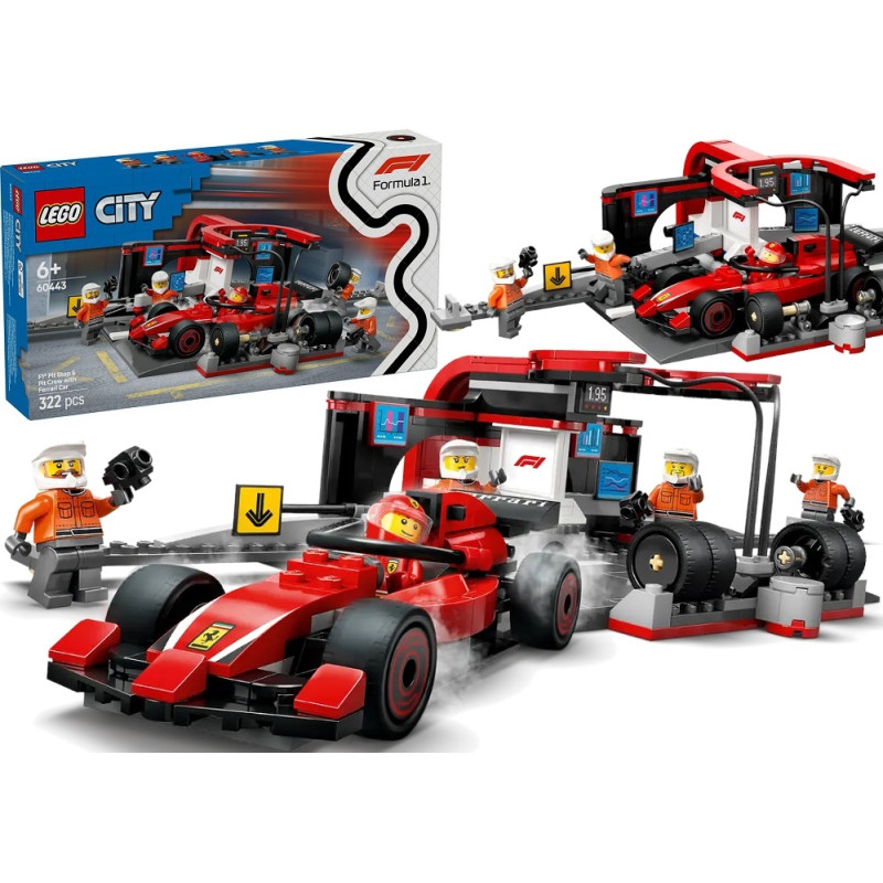 60443 Klocki Lego City F1 Pit stop mechanicy z bolidem Ferrari 322 elementy