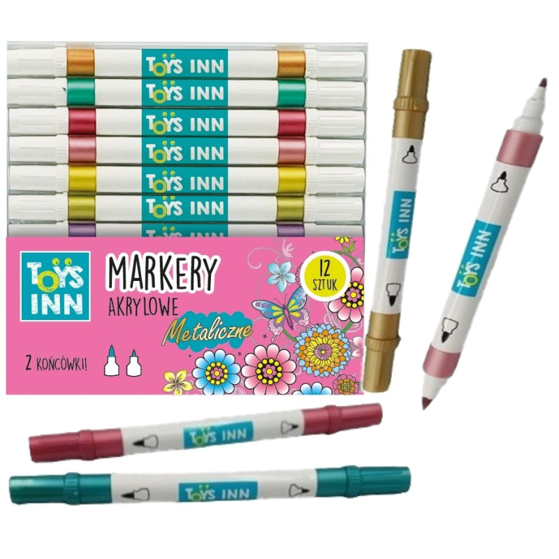 9155 ZESTAW 12szt MARKERY AKRYLOWE FLAMASTRY PISAKI 2 KOŃCÓWKI