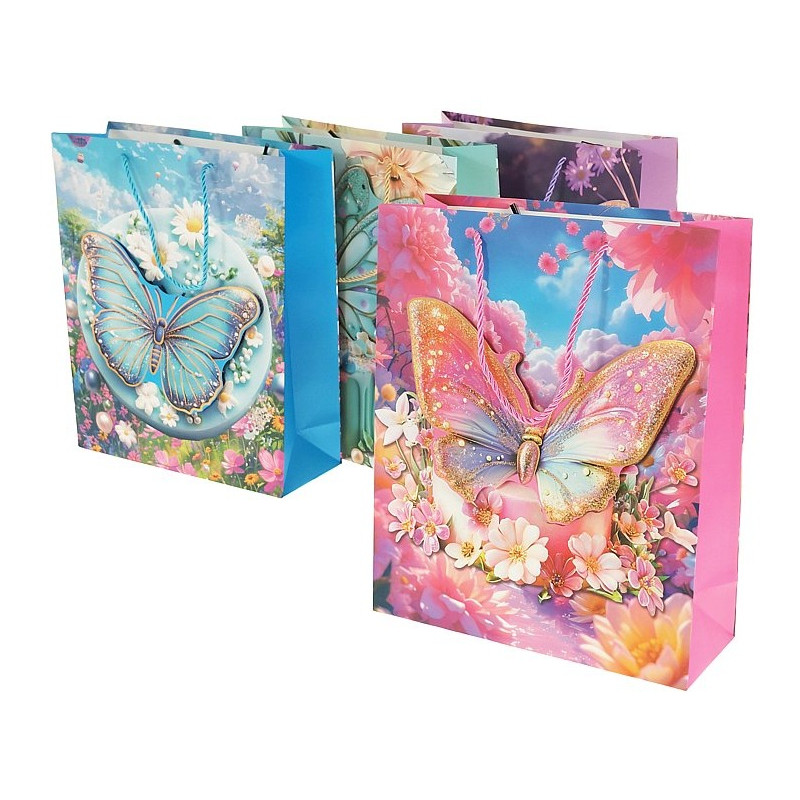8868 Torba torebka prezentowa urodzinowa motyl 3D 31,5 x 25,5 x10 cm 