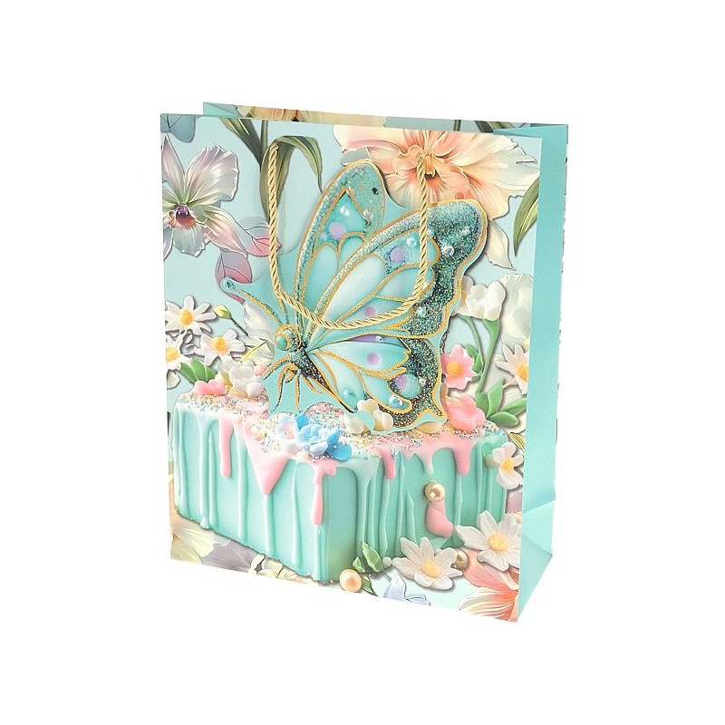 8868 Torba torebka prezentowa urodzinowa motyl 3D 31,5 x 25,5 x10 cm 