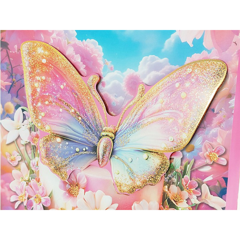8868 Torba torebka prezentowa urodzinowa motyl 3D 31,5 x 25,5 x10 cm 