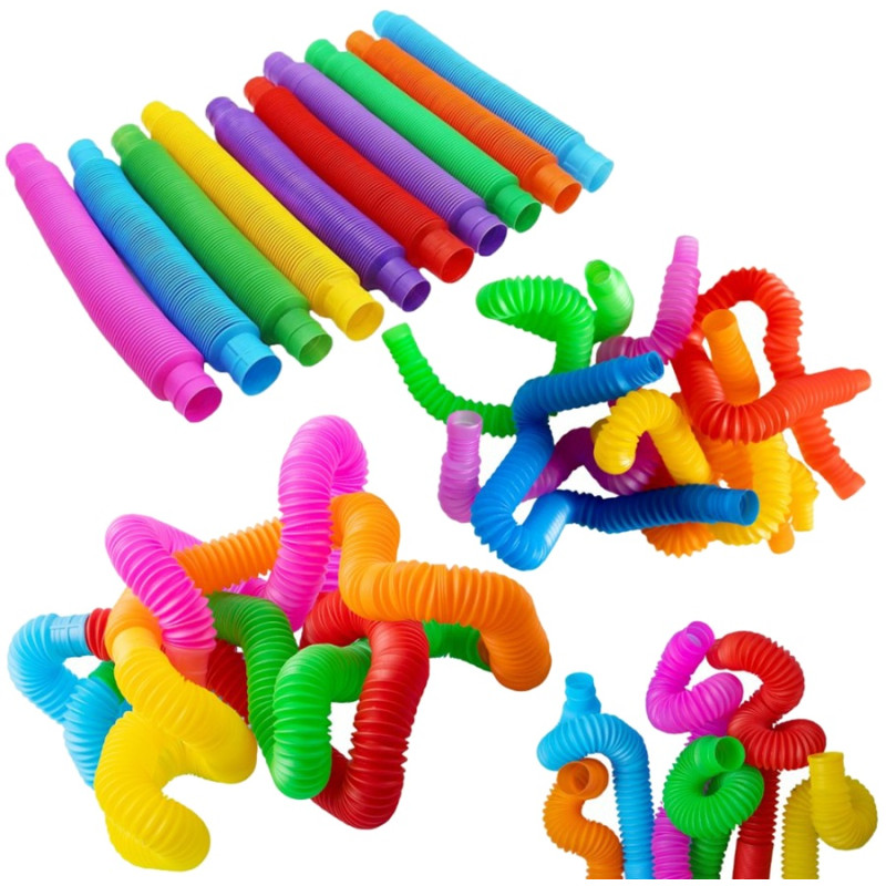 3575 Rurki Sensoryczne Pop Tube 6szt Kolorowe Elastyczne Rozciągane Antystresowe