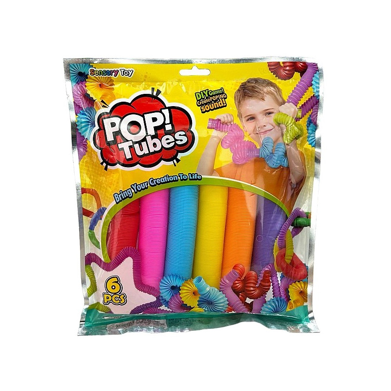 3575 Rurki Sensoryczne Pop Tube 6szt Kolorowe Elastyczne Rozciągane Antystresowe