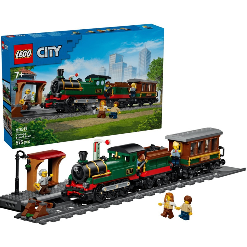 60511 Klocki Lego City Retro pociąg z lokomotywą parową 575 elementów