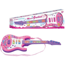 6203 Gitara zabawkowa dla dzieci świecąca muzyczna LED dźwięki różowa