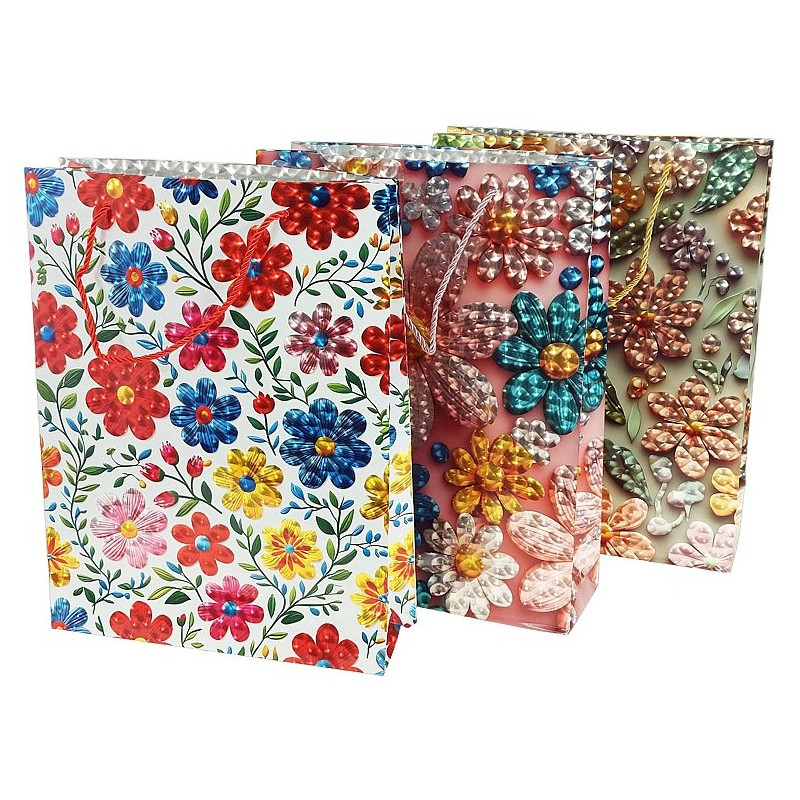 5159 Torba Prezentowa ozdobna Duże Kwiaty 3D Torebka na prezent 32x42x11cm