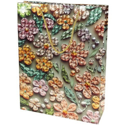 5159 Torba Prezentowa ozdobna Duże Kwiaty 3D Torebka na prezent 32x42x11cm