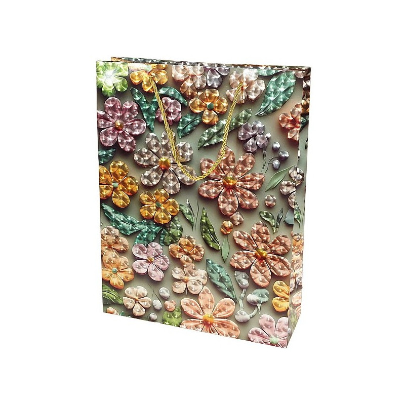 5159 Torba Prezentowa ozdobna Duże Kwiaty 3D Torebka na prezent 32x42x11cm
