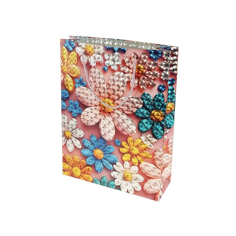 5159 Torba Prezentowa ozdobna Duże Kwiaty 3D Torebka na prezent 32x42x11cm