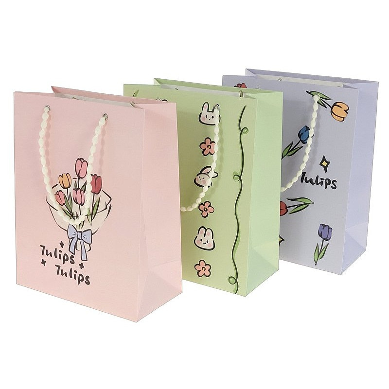 5074 Torba Prezentowa Ozdobna Torebka Na Prezent Kwiaty Serca Mix 24,5x19x9,5cm