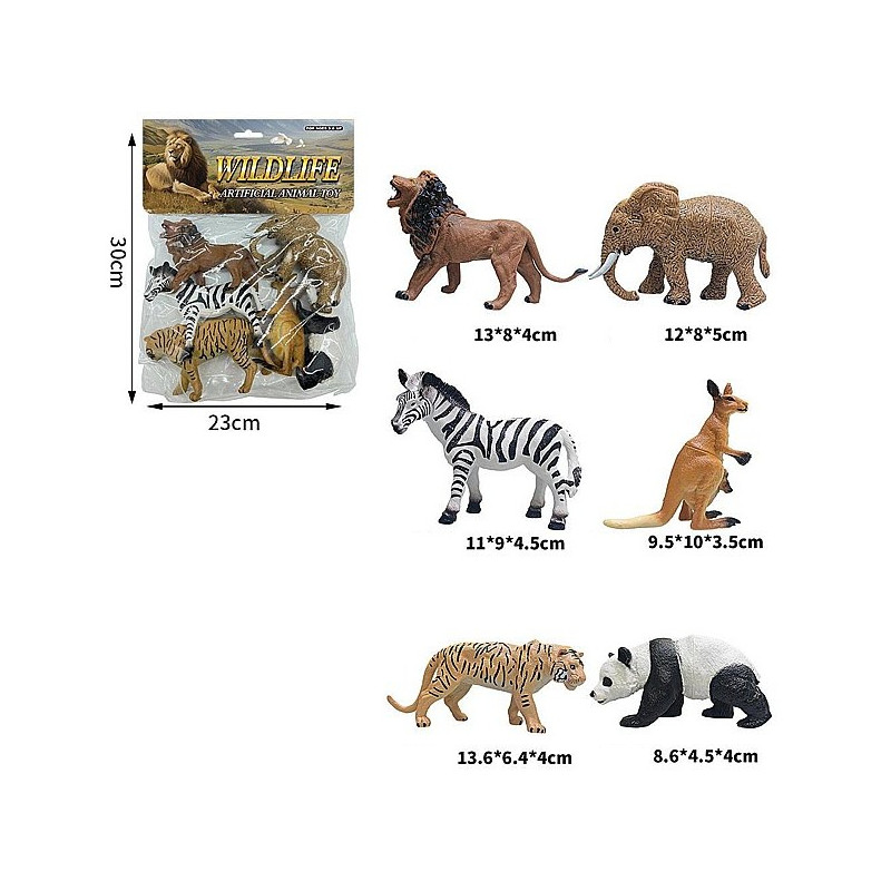9973 ZWIERZĘTA DZIKIE FIGURKI ZESTAW SAFARI ZOO LEW TYGRYS PANDA 6 SZT