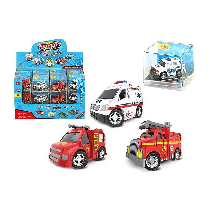 6675 Autka Służby Ratunkowe Metalowe 1:64 Pull Back Policja Straż Ambulans 