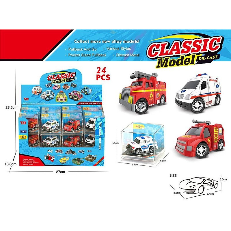 6675 Autka Służby Ratunkowe Metalowe 1:64 Pull Back Policja Straż Ambulans 
