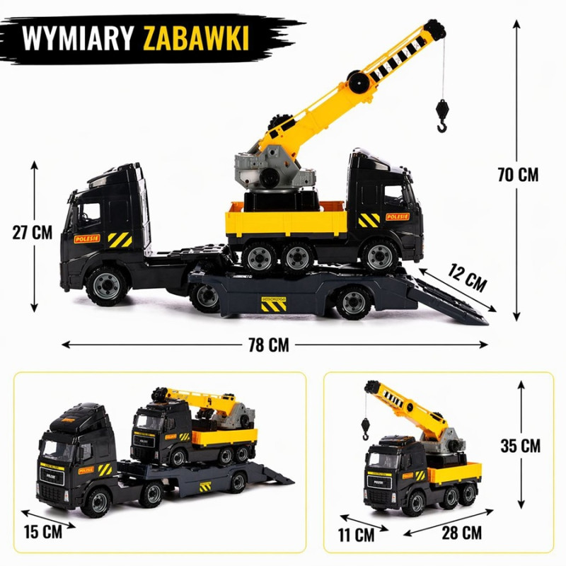 29912 DUŻA LAWETA CIĘŻARÓWKA Z DŹWIGIEM AUTO BUDOWLANE POLESIE ZESTAW 2w1