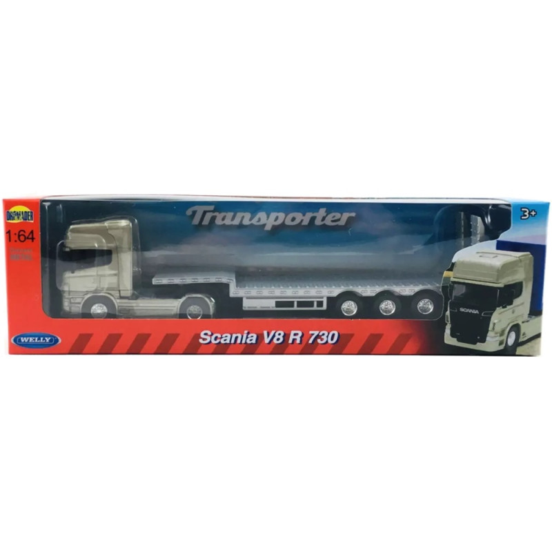 1251 Metalowy model Welly Truck Scania V8 R 730 Transporter ciężarówka 1:64