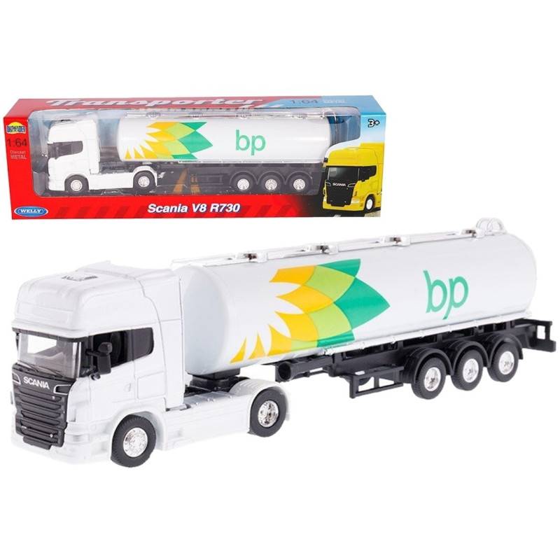 0162 Metalowy model Welly Truck Scania R 730 V8 BP Transporter ciężarówka 1:64