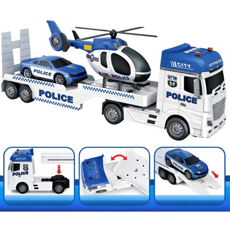 2018 Duża Ciężarówka Policyjna Laweta Helikopter Auto Policja Zestaw 3w1