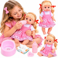 6091 Lalka Interaktywna Pije Siusia Nocnik Butelka 12 Dźwięków  29 cm