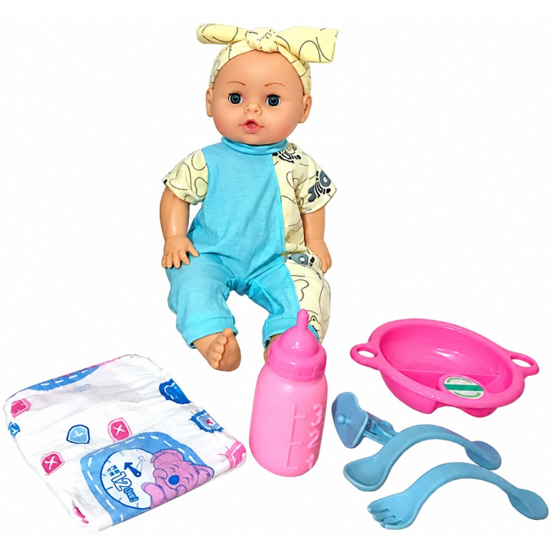 7423 Lalka bobas Agusia 30cm mówi śpiewa butelka miseczka smoczek pieluszk