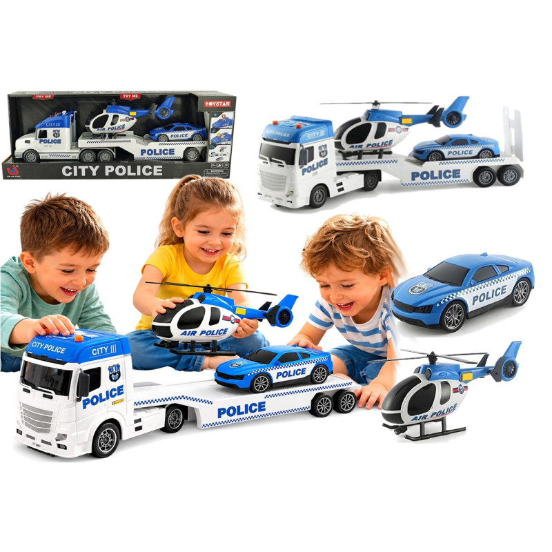 2018 Duża Ciężarówka Policyjna Laweta Helikopter Auto Policja Zestaw 3w1