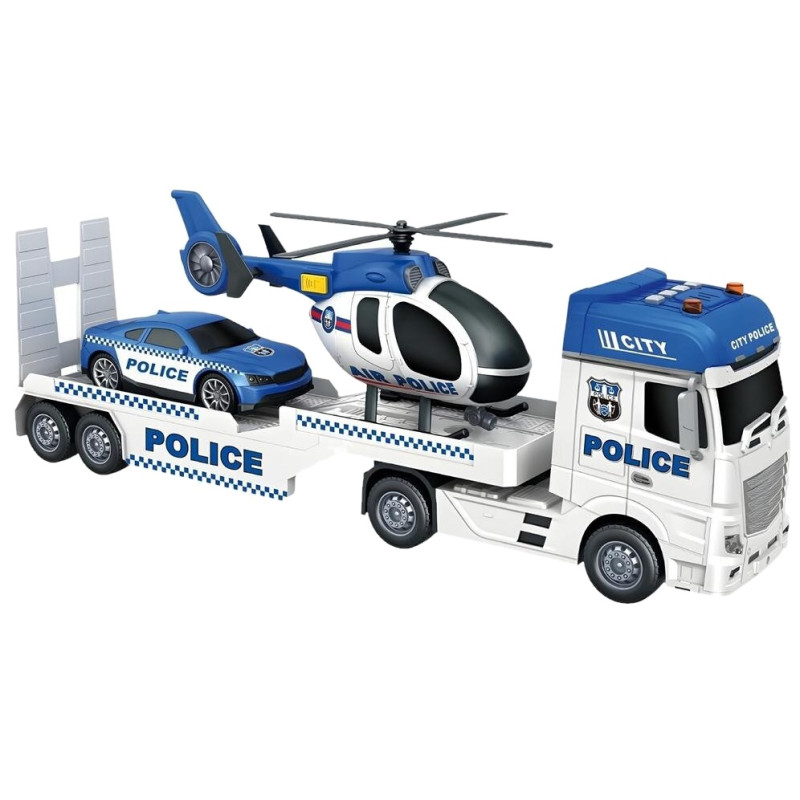 2018 Duża Ciężarówka Policyjna Laweta Helikopter Auto Policja Zestaw 3w1