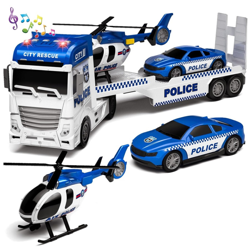 2018 Duża Ciężarówka Policyjna Laweta Helikopter Auto Policja Zestaw 3w1
