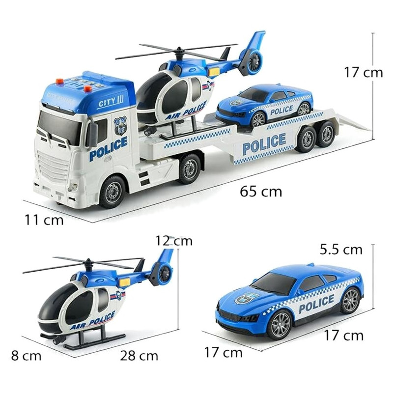 2018 Duża Ciężarówka Policyjna Laweta Helikopter Auto Policja Zestaw 3w1