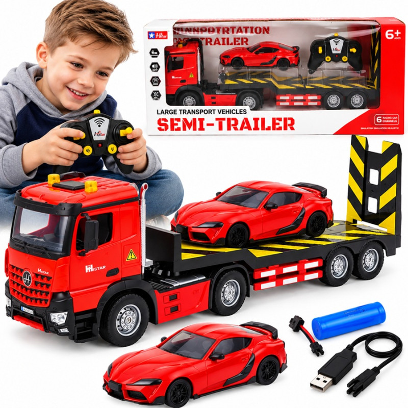 2468 Laweta RC TIR zdalnie sterowany ciężarówka z autem światła dźwięk 