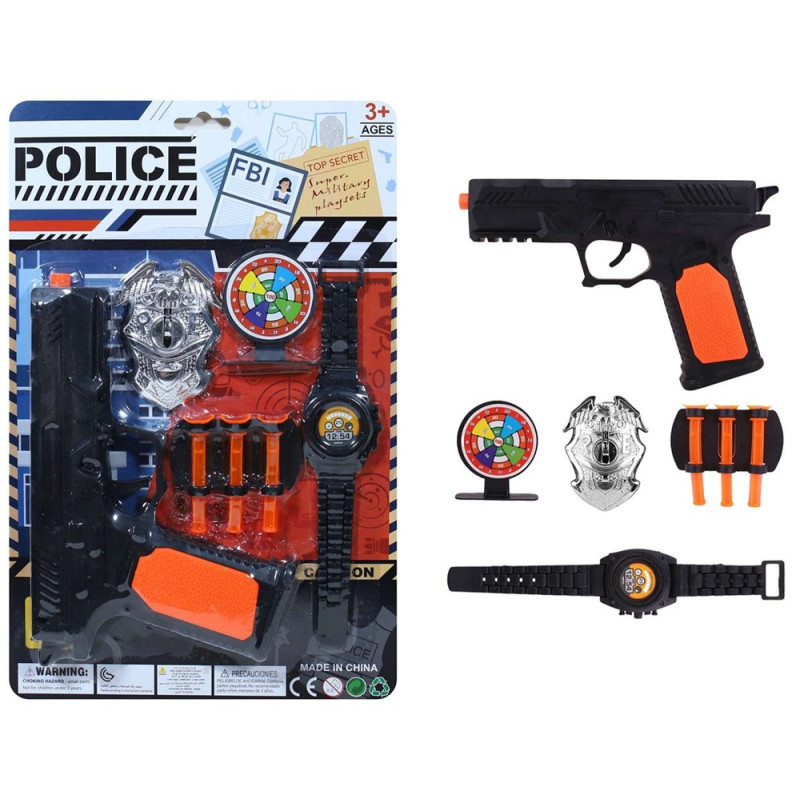 9918 Zestaw policyjny Pistolet na strzałki odznaka zegarek