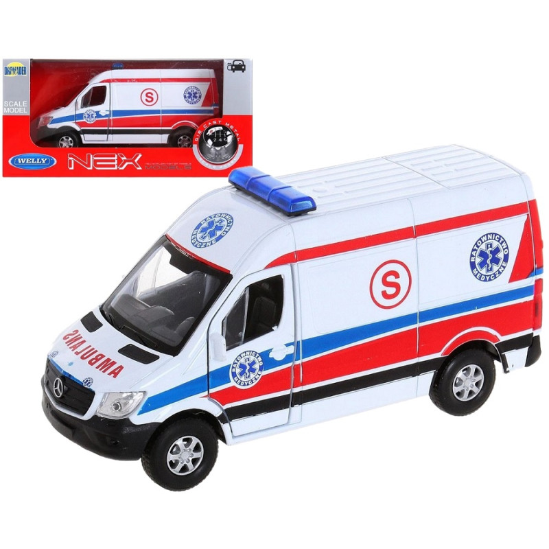 1:34 METALOWY MODEL WELLY MERCEDES-BENZ SPRINTER PANEL VAN AMBULANS 43730