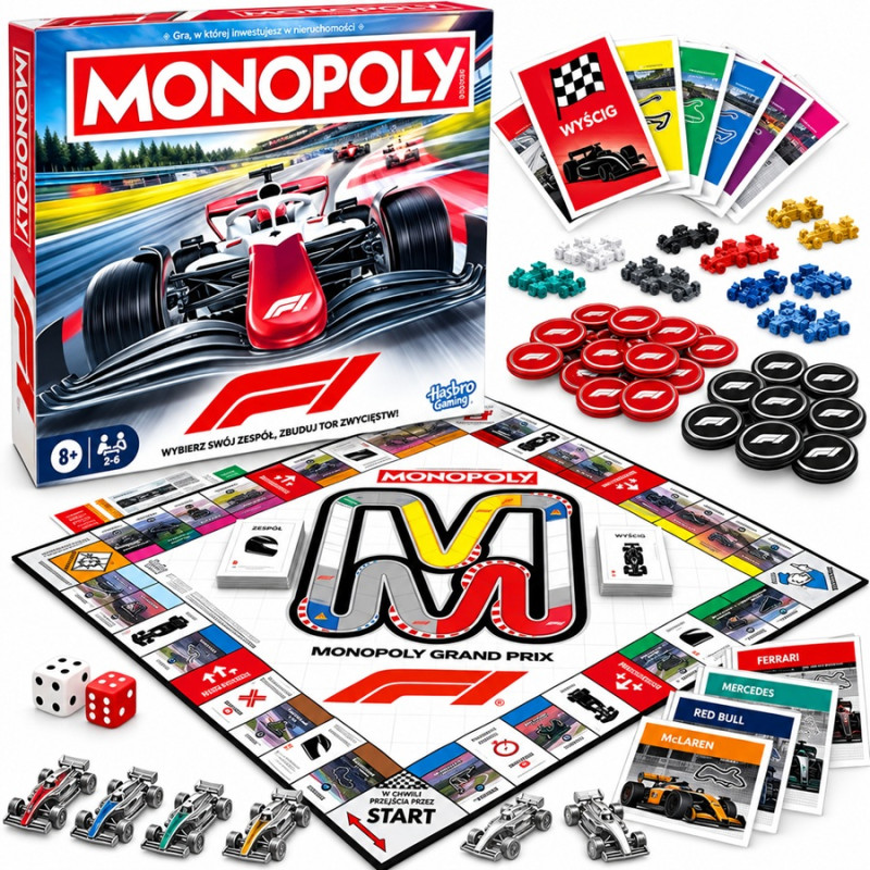9635 MONOPOLY F1 Formula 1 Gra Planszowa Grand Prix Wyścigi Hasbro 2-6 Graczy